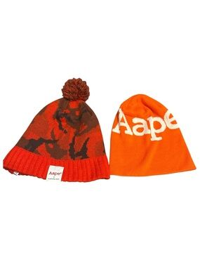 Aape UNISEX Orange Camo Pom Beanie + Orange Logo Slouch Beanie